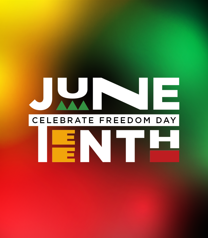 Juneteenth text with black, green, yellow, and black gradient